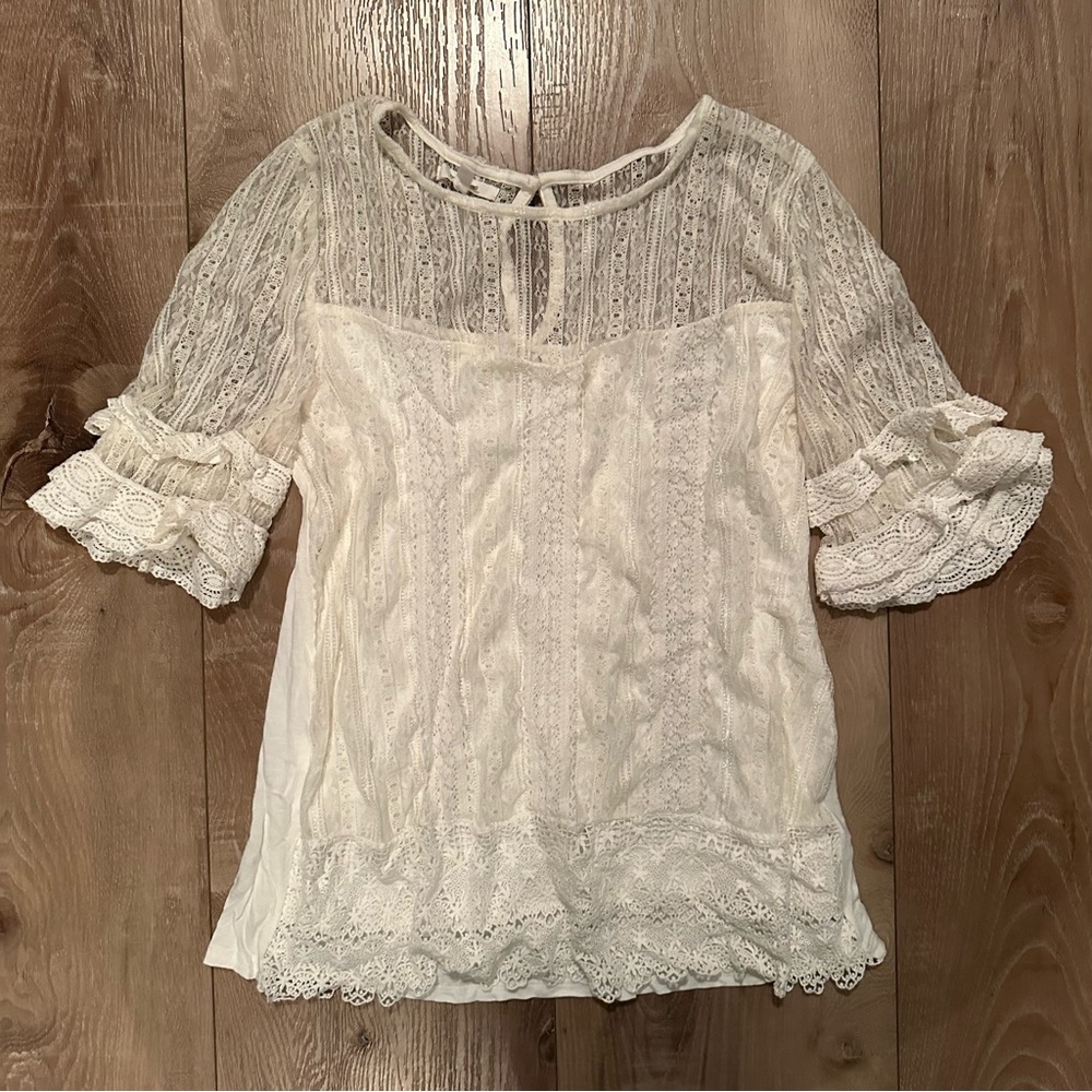Maurices Lace Sweetheart Neckline Semi-Sheer Top Blouse w/ 3/4 Sleeves Flawless!